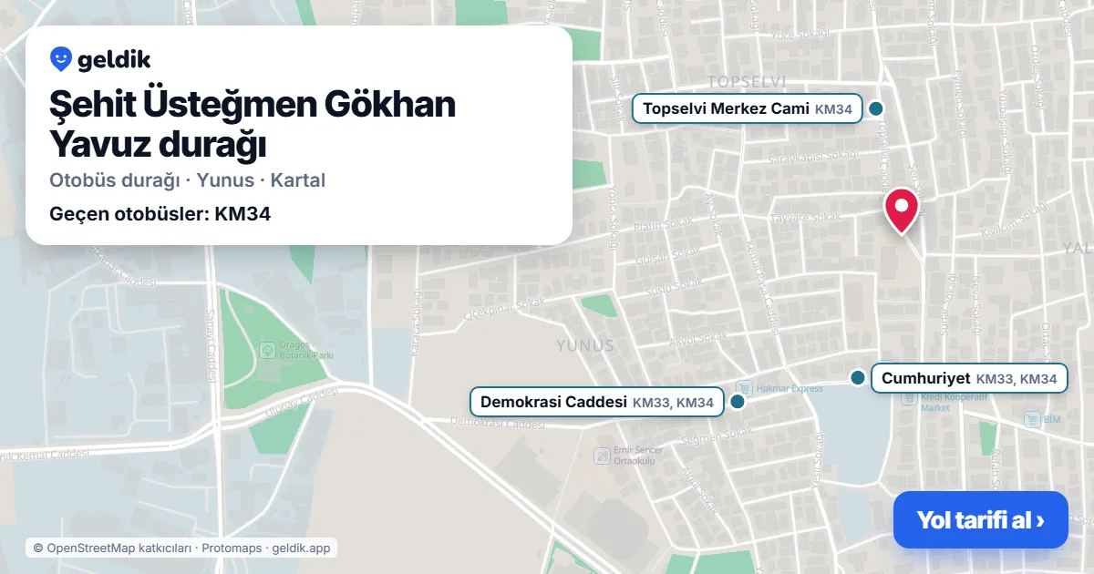 Şehit Üsteğmen Gökhan Yavuz otobüs durağı haritada: konumu ve yakındaki duraklar