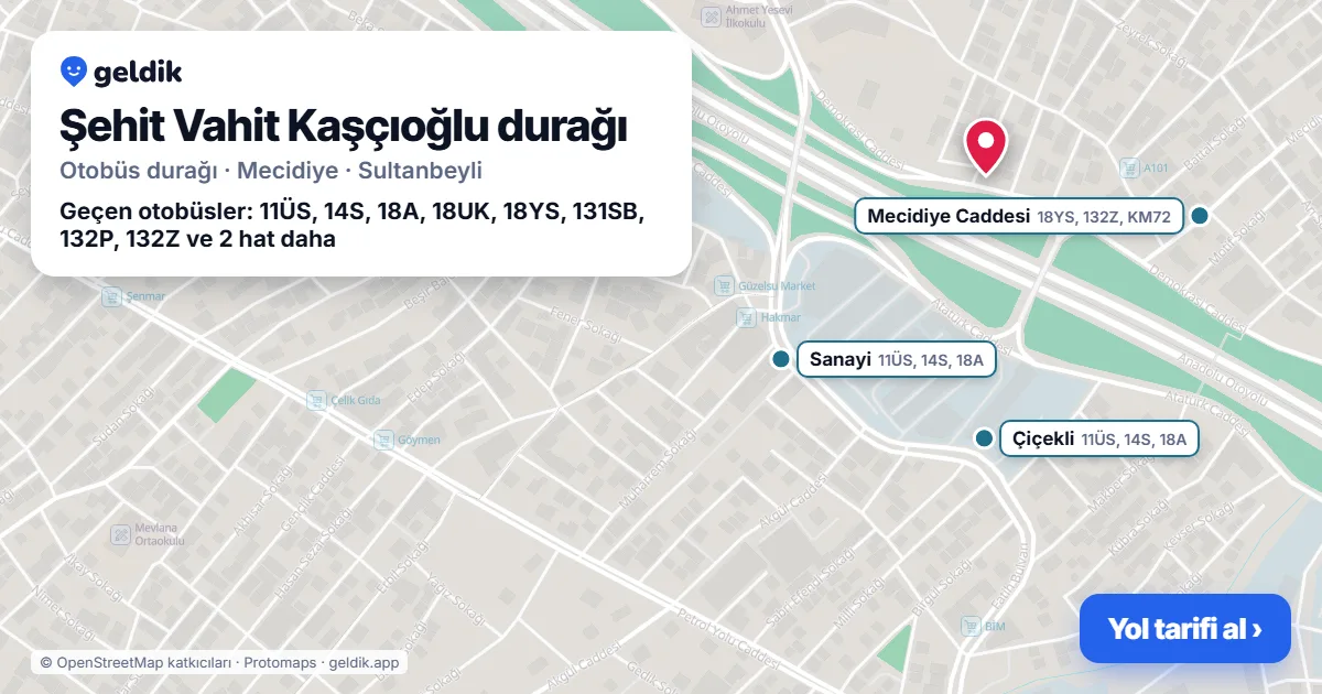 Şehit Vahit Kaşçıoğlu otobüs durağı haritada: konumu ve yakındaki duraklar