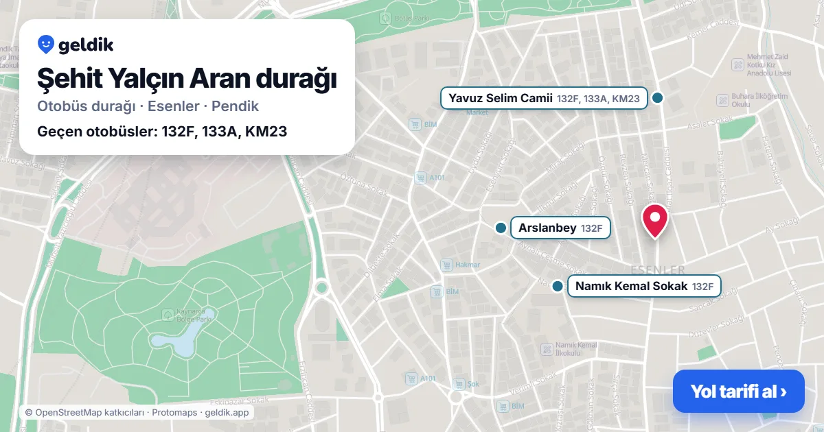 Şehit Yalçın Aran otobüs durağı haritada: konumu ve yakındaki duraklar