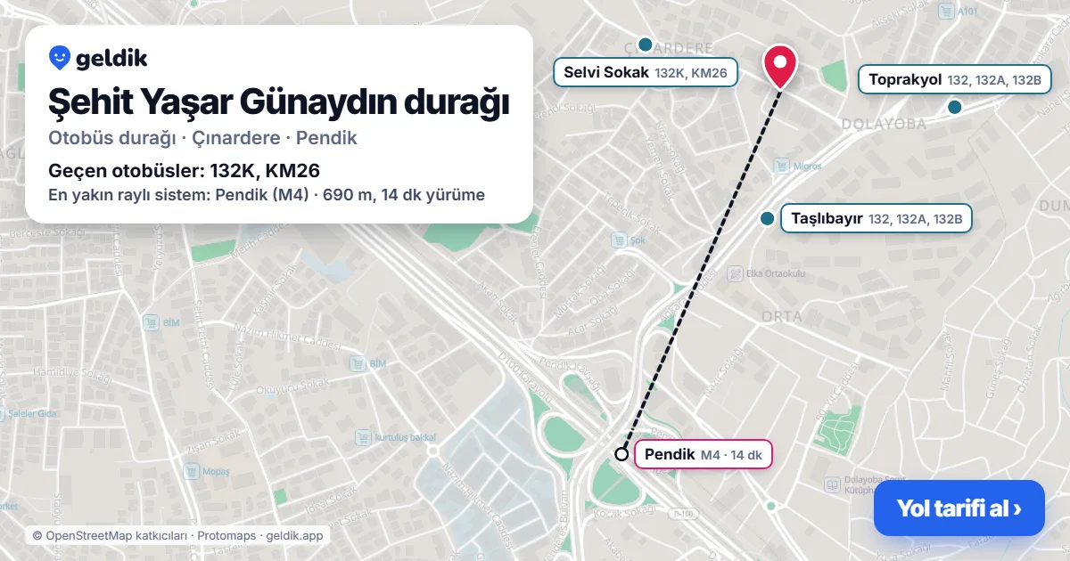 Şehit Yaşar Günaydın otobüs durağı haritada: konumu ve yakındaki duraklar