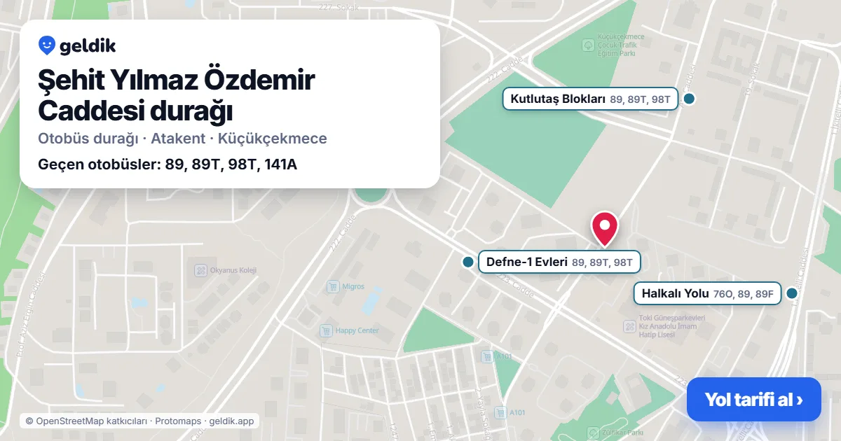 Şehit Yılmaz Özdemir Caddesi otobüs durağı haritada: konumu ve yakındaki duraklar