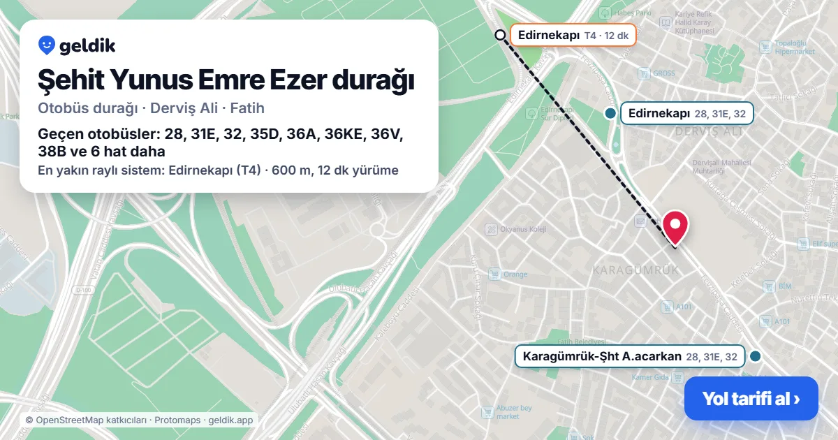 Şehit Yunus Emre Ezer otobüs durağı haritada: konumu ve yakındaki duraklar