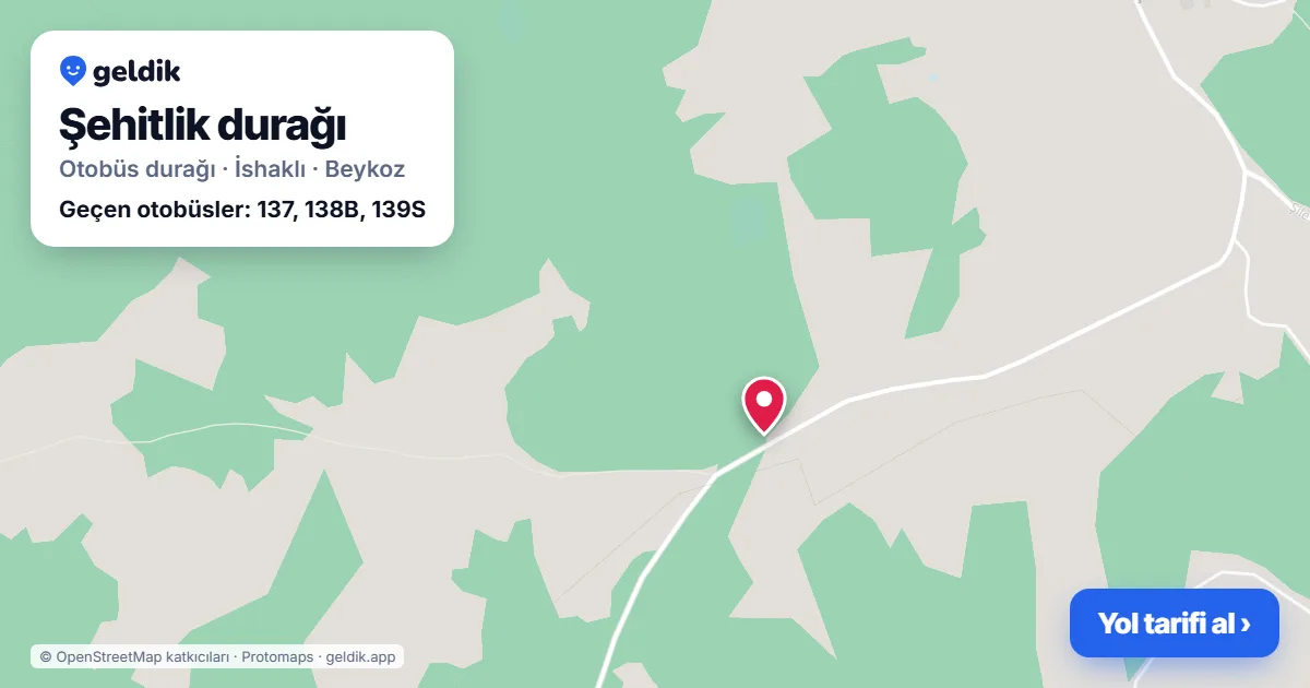 Şehitlik otobüs durağı haritada: konumu ve yakındaki duraklar