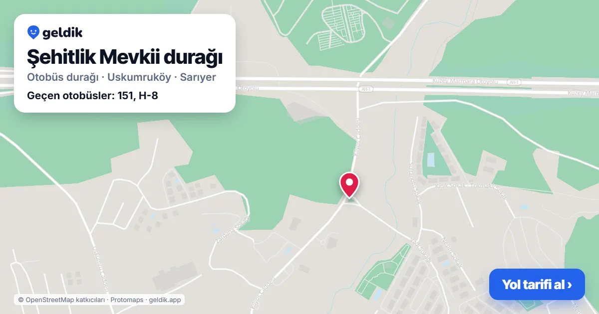 Şehitlik Mevkii otobüs durağı haritada: konumu ve yakındaki duraklar