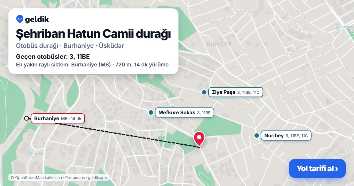Şehriban Hatun Camii otobüs durağı haritada: konumu ve yakındaki duraklar