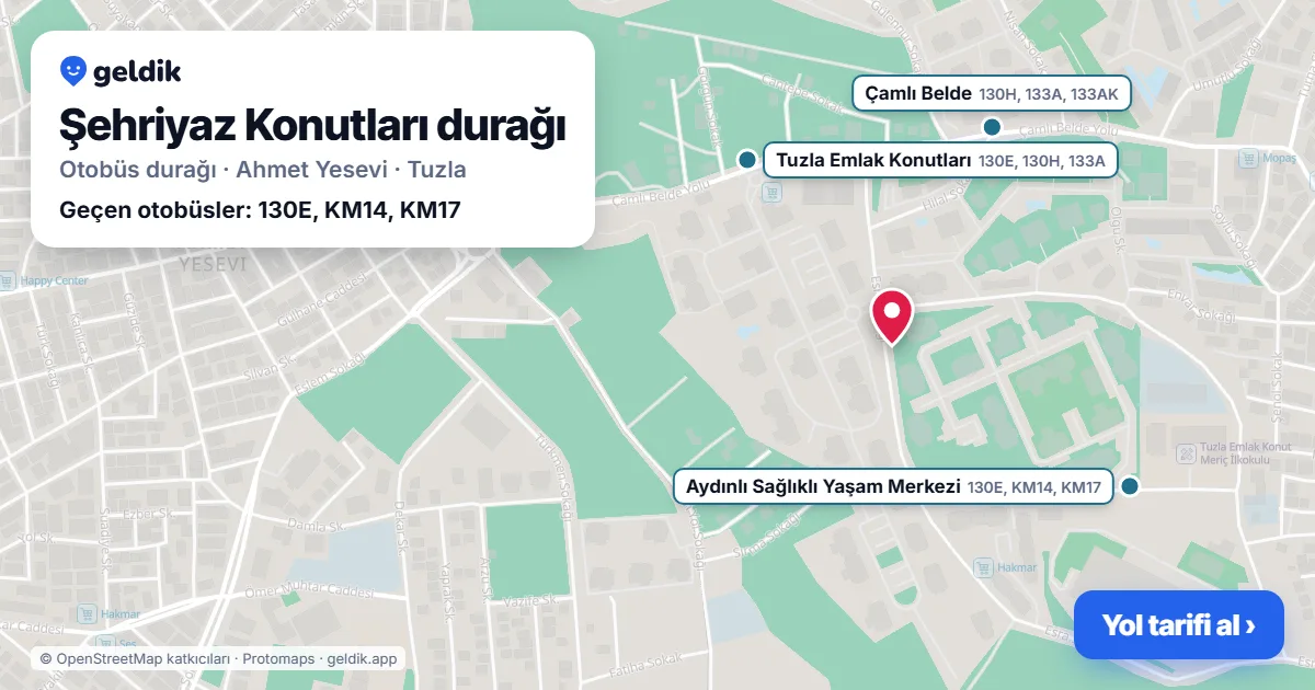 Şehriyaz Konutları otobüs durağı haritada: konumu ve yakındaki duraklar