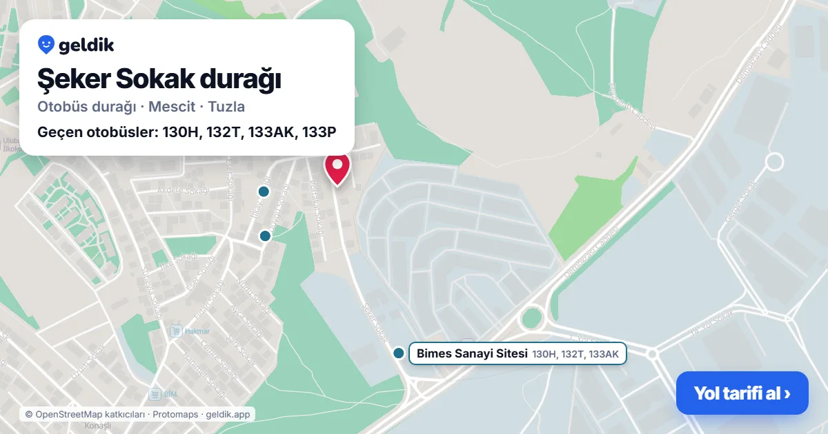 Şeker Sokak otobüs durağı haritada: konumu ve yakındaki duraklar