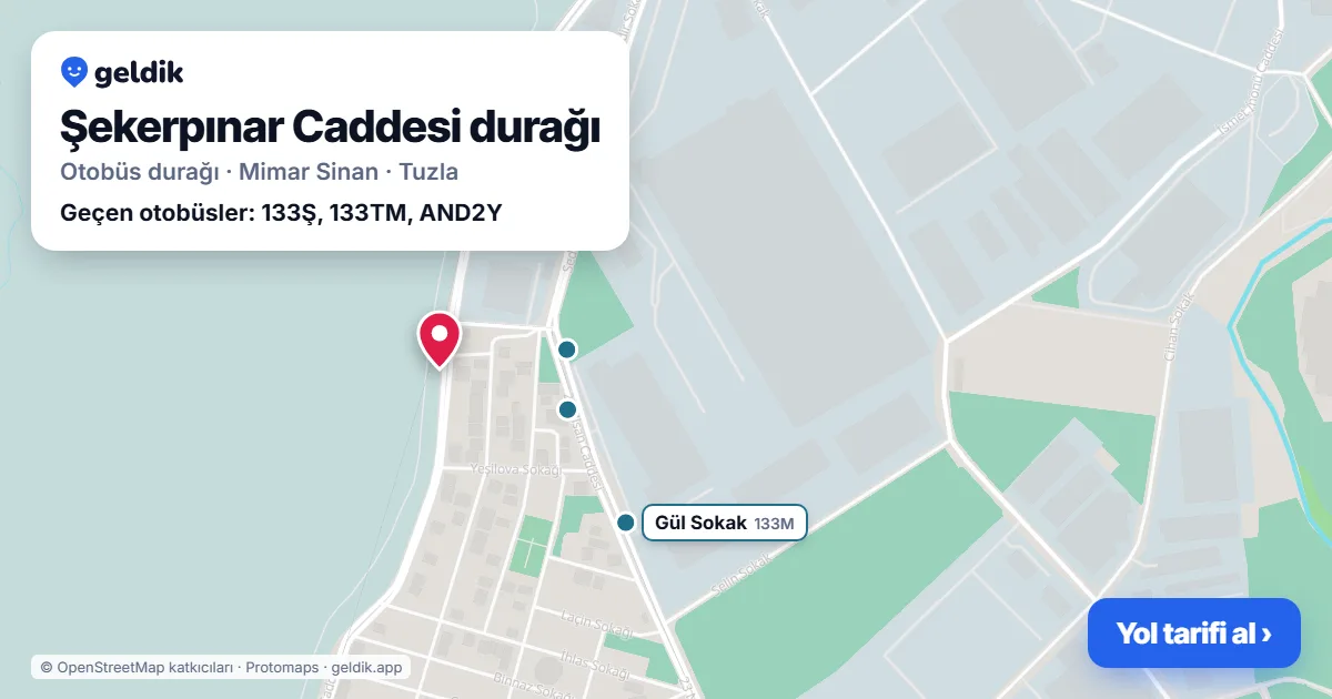 Şekerpınar Caddesi otobüs durağı haritada: konumu ve yakındaki duraklar