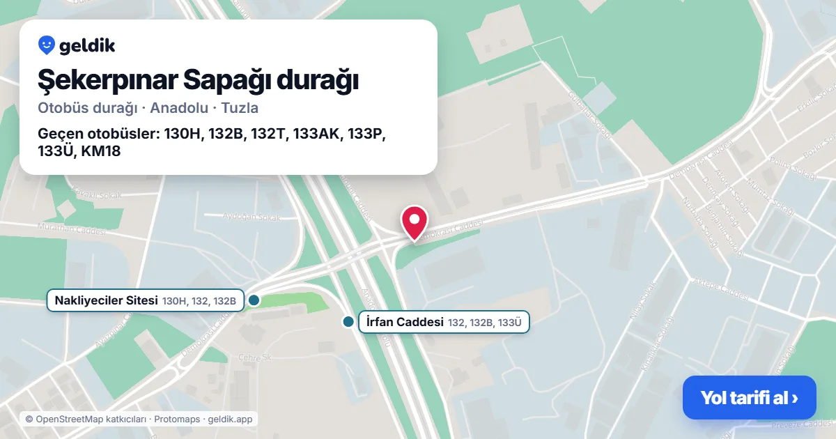 Şekerpınar Sapağı otobüs durağı haritada: konumu ve yakındaki duraklar