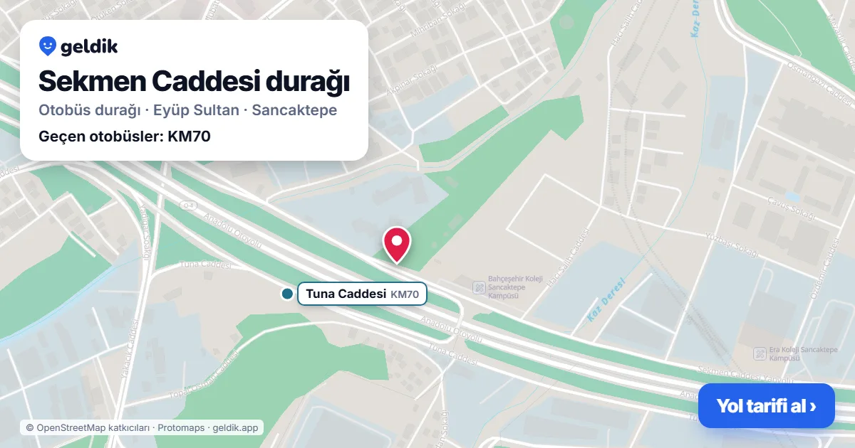 Sekmen Caddesi otobüs durağı haritada: konumu ve yakındaki duraklar