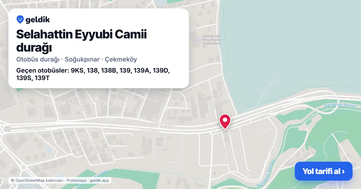 Selahattin Eyyubi Camii otobüs durağı haritada: konumu ve yakındaki duraklar