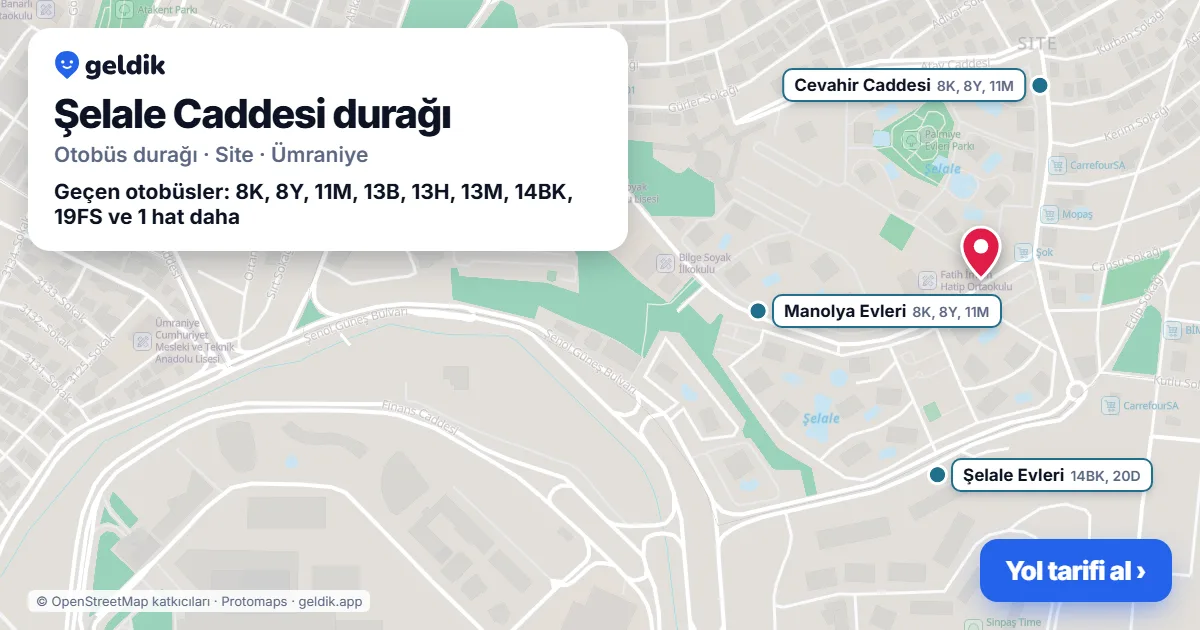 Şelale Caddesi otobüs durağı haritada: konumu ve yakındaki duraklar