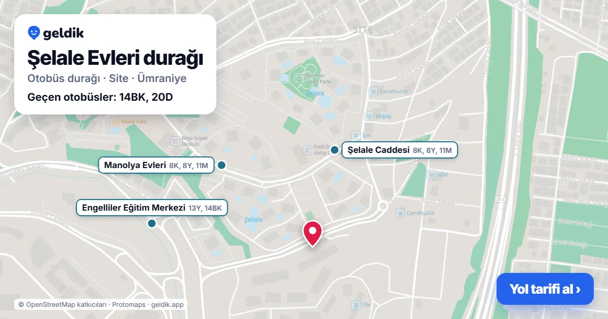 Şelale Evleri otobüs durağı haritada: konumu ve yakındaki duraklar