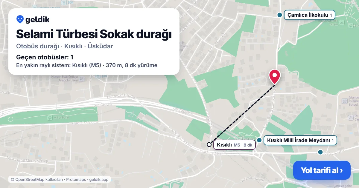 Selami Türbesi Sokak otobüs durağı haritada: konumu ve yakındaki duraklar