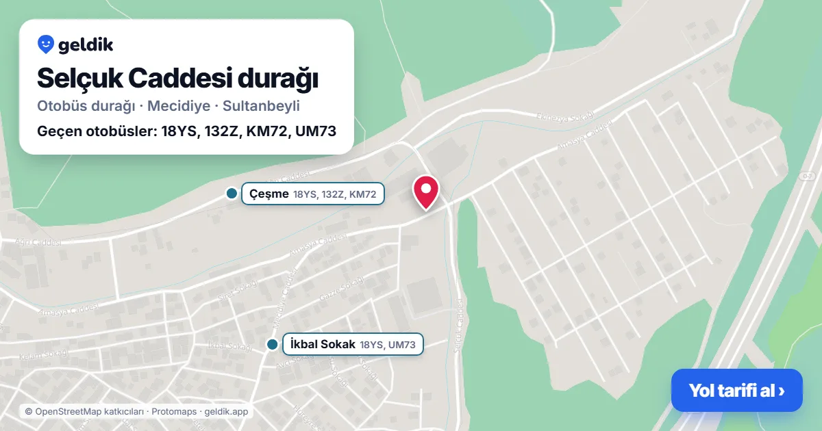 Selçuk Caddesi otobüs durağı haritada: konumu ve yakındaki duraklar