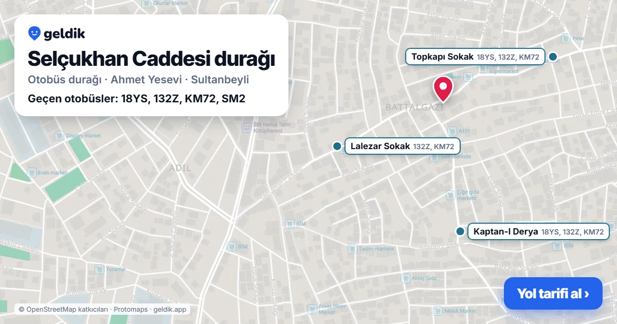 Selçukhan Caddesi otobüs durağı haritada: konumu ve yakındaki duraklar