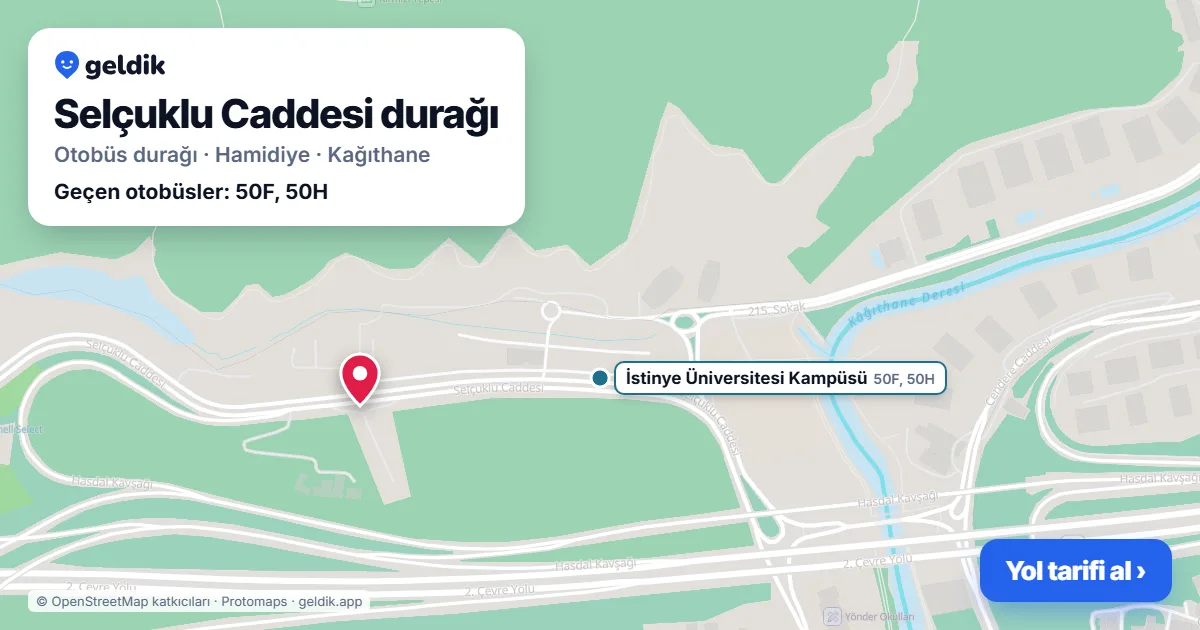 Selçuklu Caddesi otobüs durağı haritada: konumu ve yakındaki duraklar