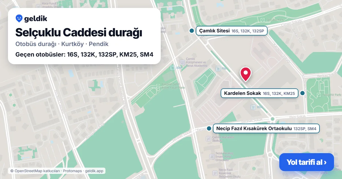 Selçuklu Caddesi otobüs durağı haritada: konumu ve yakındaki duraklar