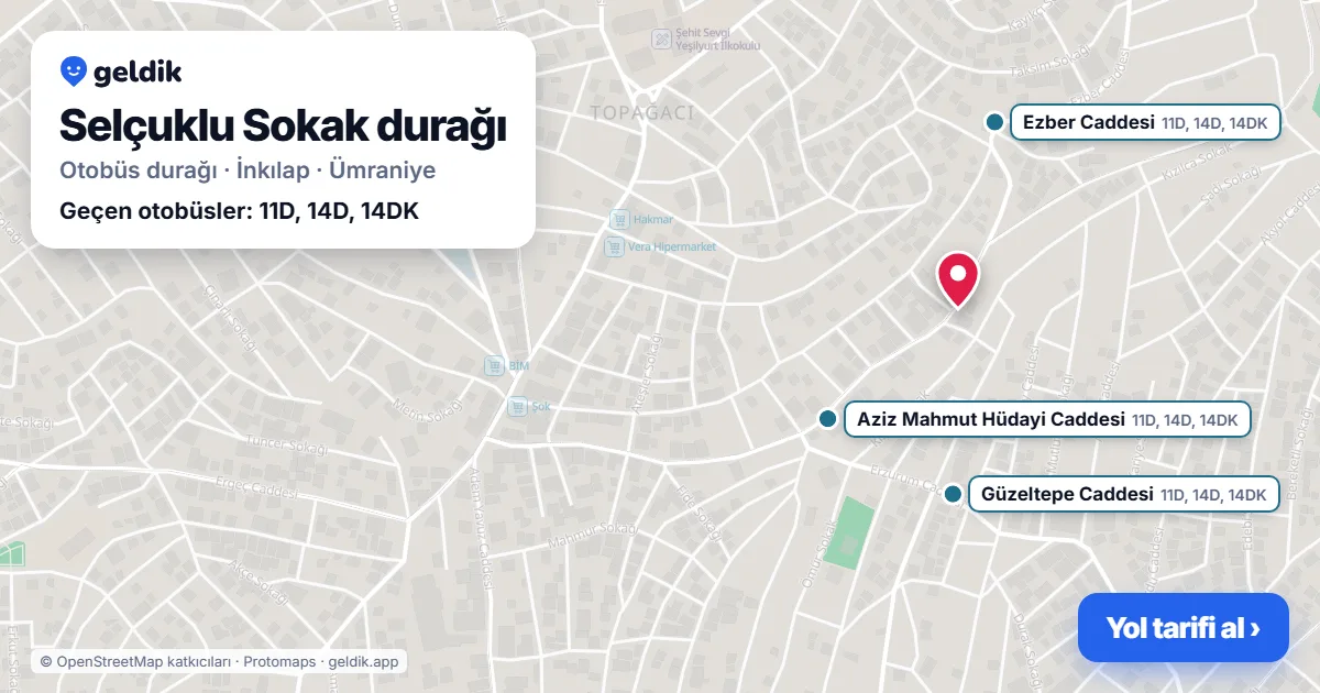 Selçuklu Sokak otobüs durağı haritada: konumu ve yakındaki duraklar