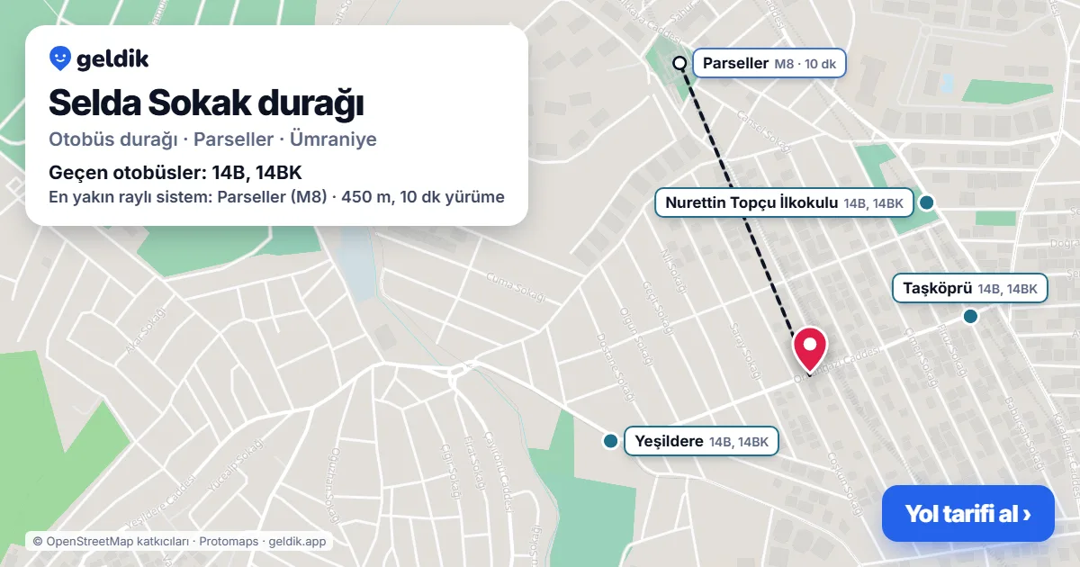 Selda Sokak otobüs durağı haritada: konumu ve yakındaki duraklar