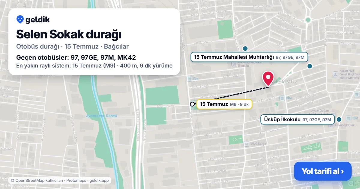 Selen Sokak otobüs durağı haritada: konumu ve yakındaki duraklar