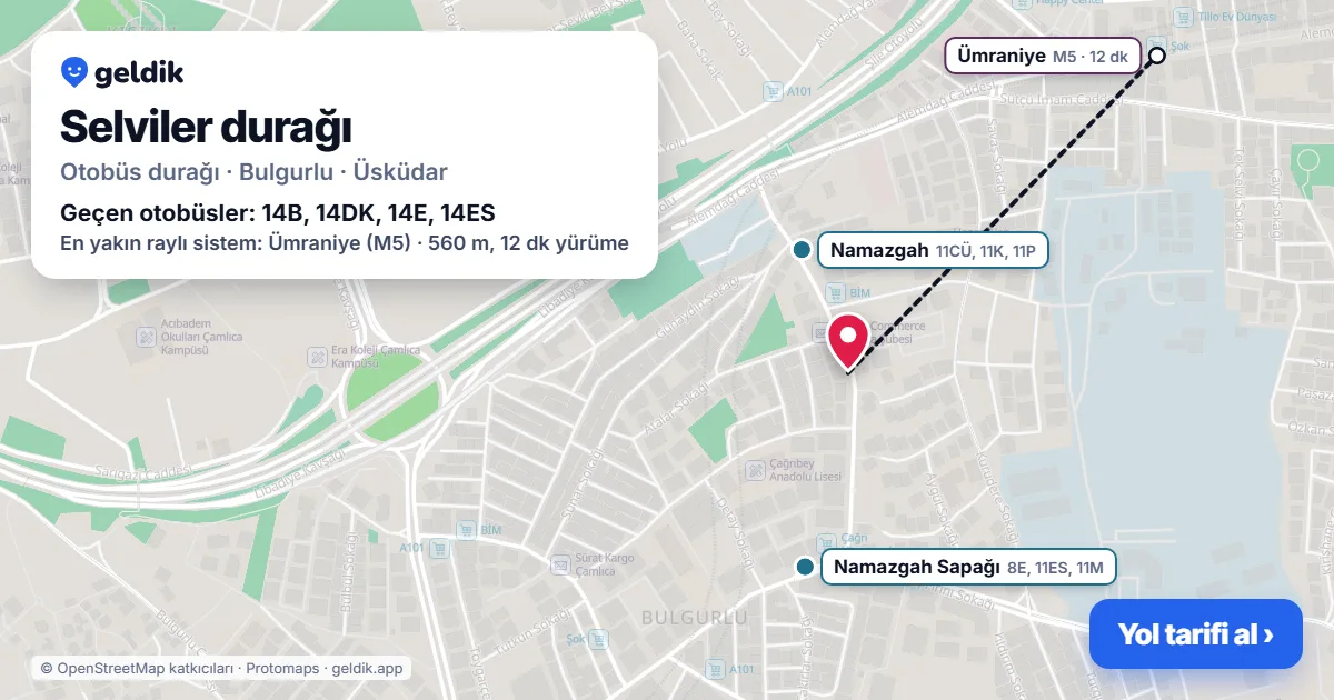Selviler otobüs durağı haritada: konumu ve yakındaki duraklar