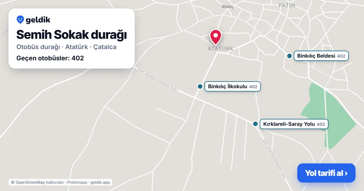 Semih Sokak otobüs durağı haritada: konumu ve yakındaki duraklar