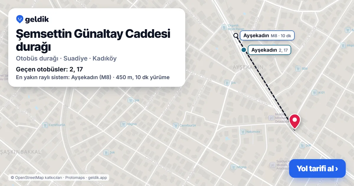 Şemsettin Günaltay Caddesi otobüs durağı haritada: konumu ve yakındaki duraklar