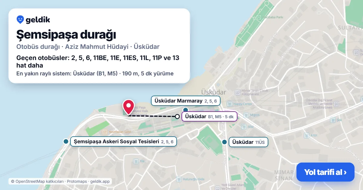 Şemsipaşa otobüs durağı haritada: konumu ve yakındaki duraklar
