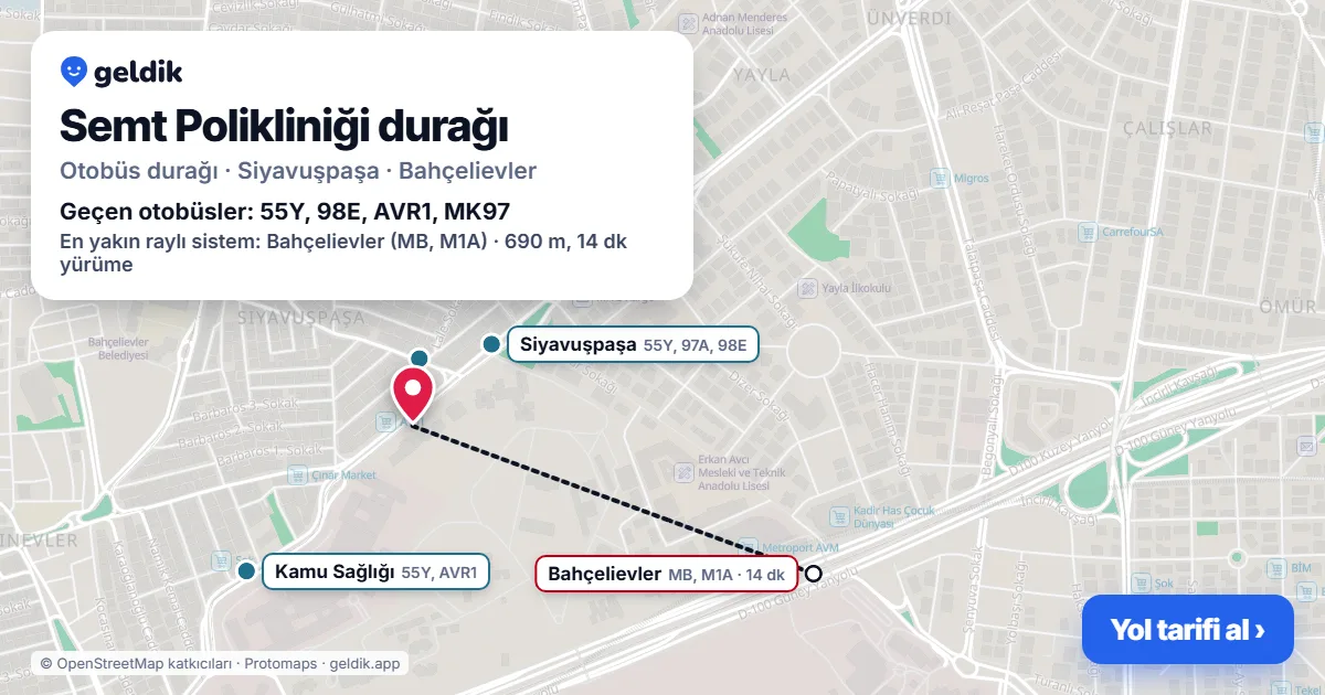Semt Polikliniği otobüs durağı haritada: konumu ve yakındaki duraklar