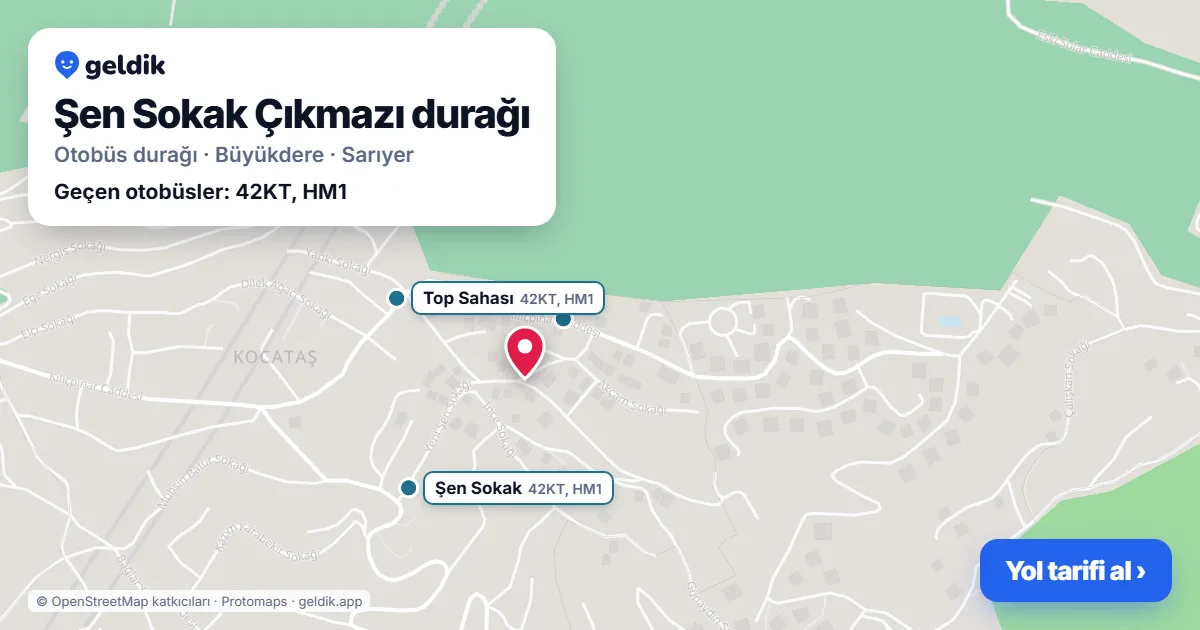 Şen Sokak Çıkmazı otobüs durağı haritada: konumu ve yakındaki duraklar