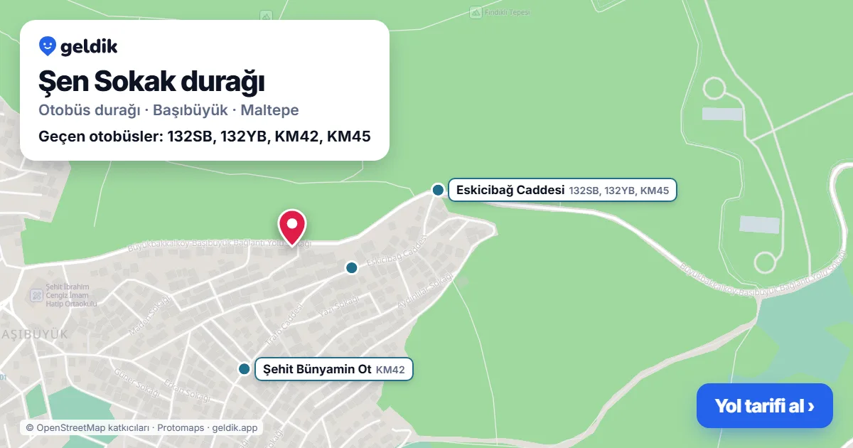 Şen Sokak otobüs durağı haritada: konumu ve yakındaki duraklar