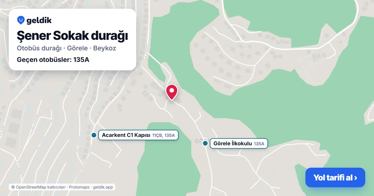 Şener Sokak otobüs durağı haritada: konumu ve yakındaki duraklar