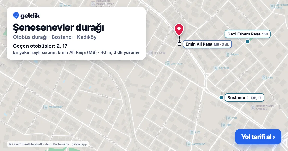 Şenesenevler otobüs durağı haritada: konumu ve yakındaki duraklar
