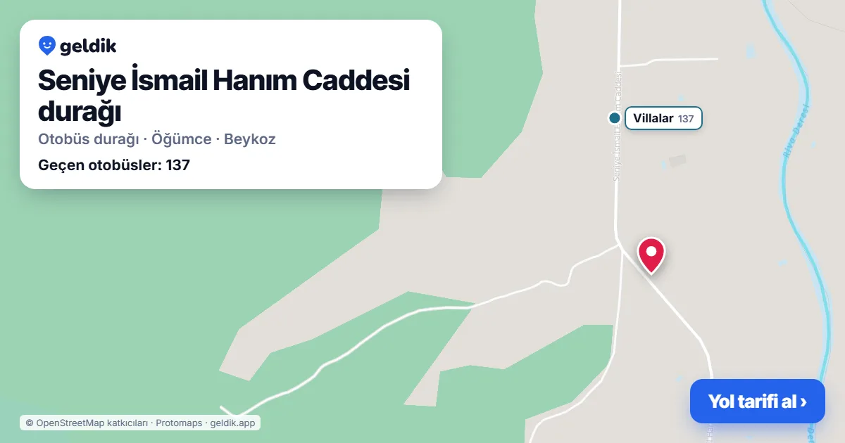 Seniye İsmail Hanım Caddesi otobüs durağı haritada: konumu ve yakındaki duraklar