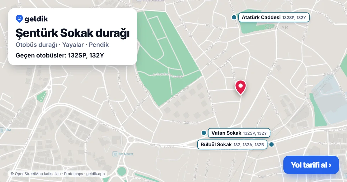 Şentürk Sokak otobüs durağı haritada: konumu ve yakındaki duraklar