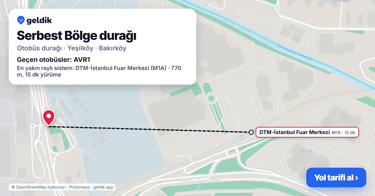 Serbest Bölge otobüs durağı haritada: konumu ve yakındaki duraklar