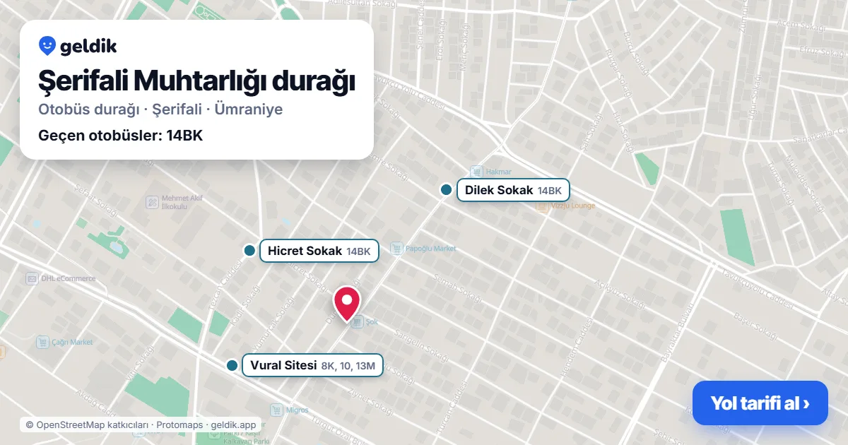 Şerifali Muhtarlığı otobüs durağı haritada: konumu ve yakındaki duraklar