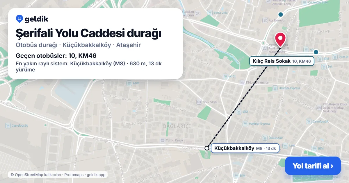 Şerifali Yolu Caddesi otobüs durağı haritada: konumu ve yakındaki duraklar
