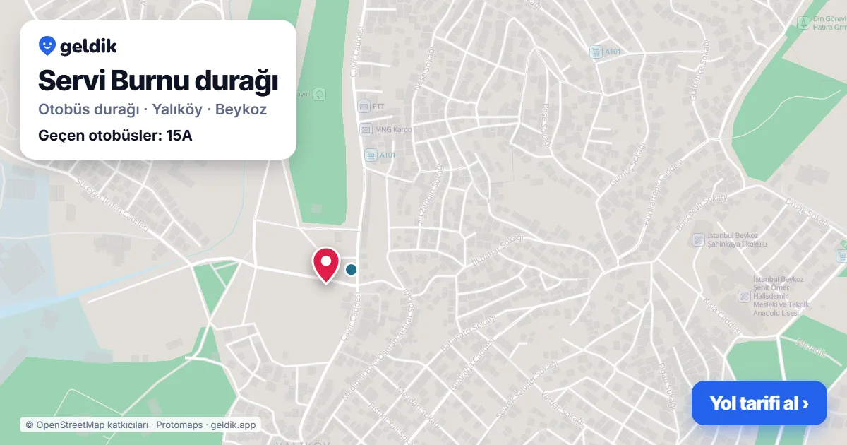 Servi Burnu otobüs durağı haritada: konumu ve yakındaki duraklar