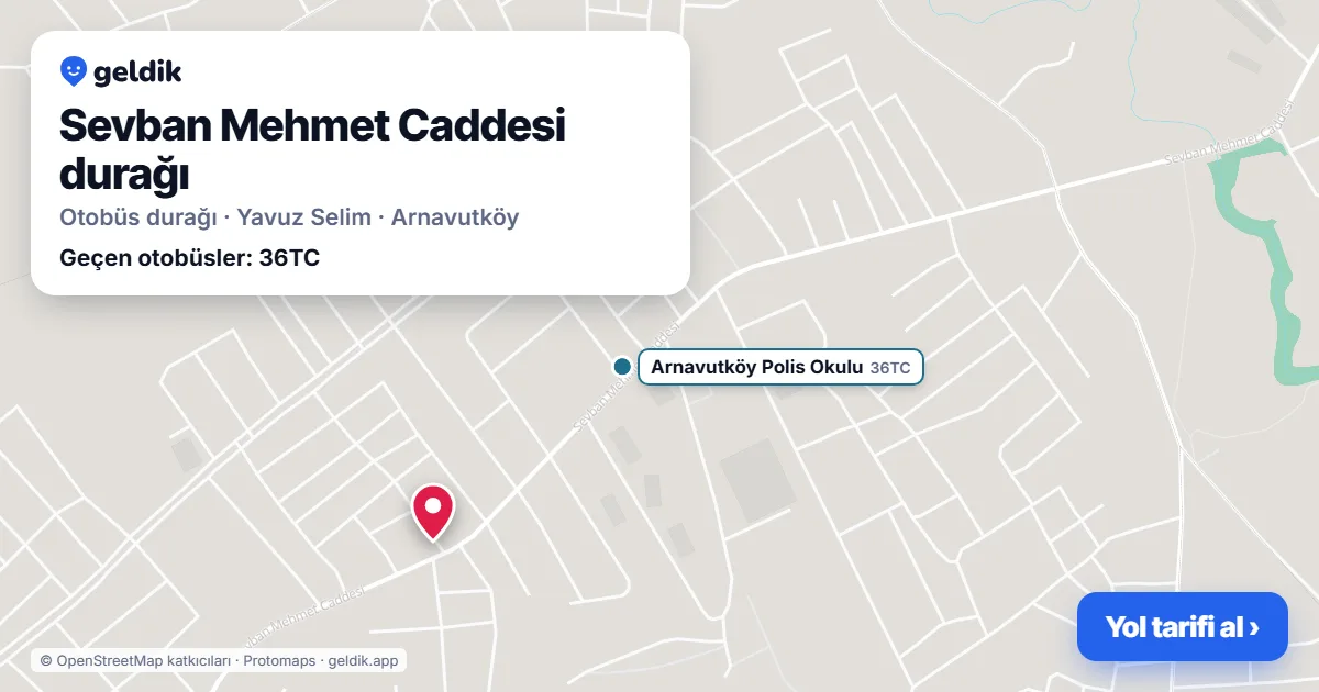 Sevban Mehmet Caddesi otobüs durağı haritada: konumu ve yakındaki duraklar
