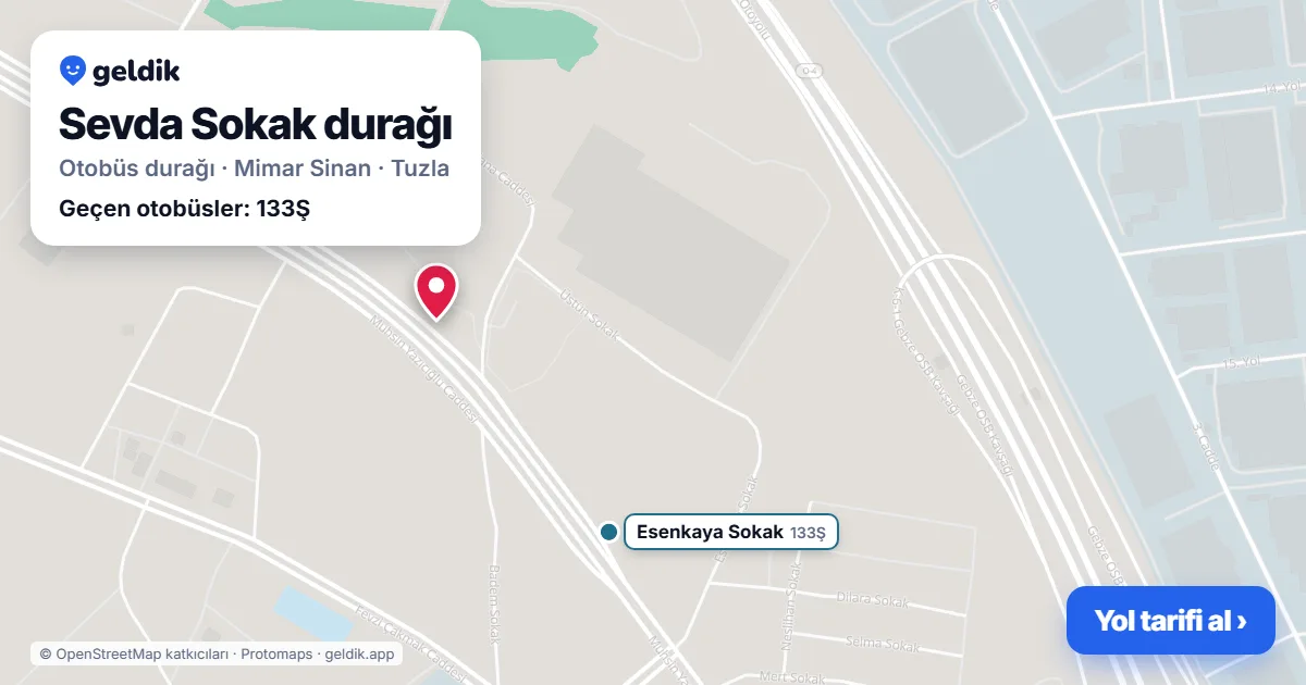 Sevda Sokak otobüs durağı haritada: konumu ve yakındaki duraklar