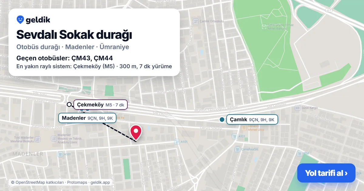 Sevdalı Sokak otobüs durağı haritada: konumu ve yakındaki duraklar