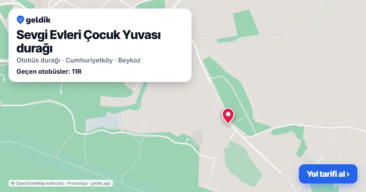 Sevgi Evleri Çocuk Yuvası otobüs durağı haritada: konumu ve yakındaki duraklar