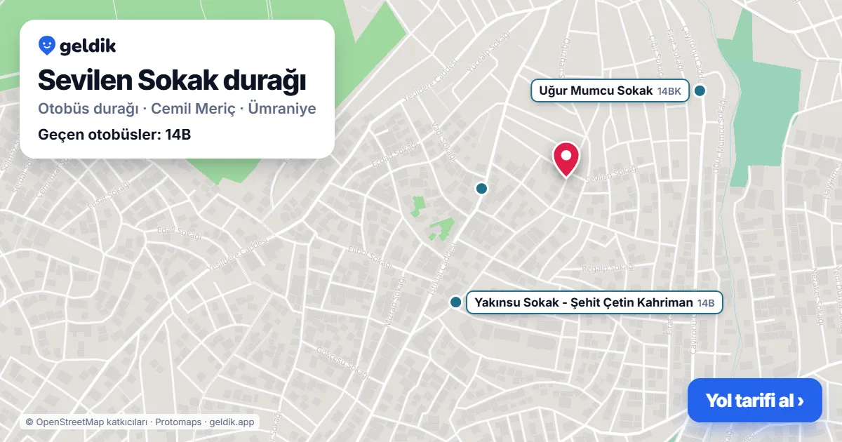 Sevilen Sokak otobüs durağı haritada: konumu ve yakındaki duraklar