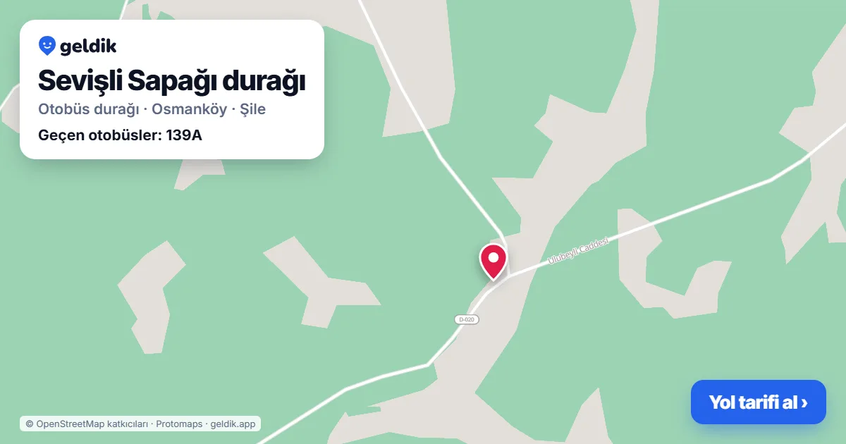 Sevişli Sapağı otobüs durağı haritada: konumu ve yakındaki duraklar