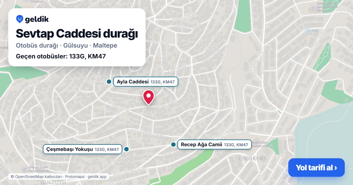 Sevtap Caddesi otobüs durağı haritada: konumu ve yakındaki duraklar