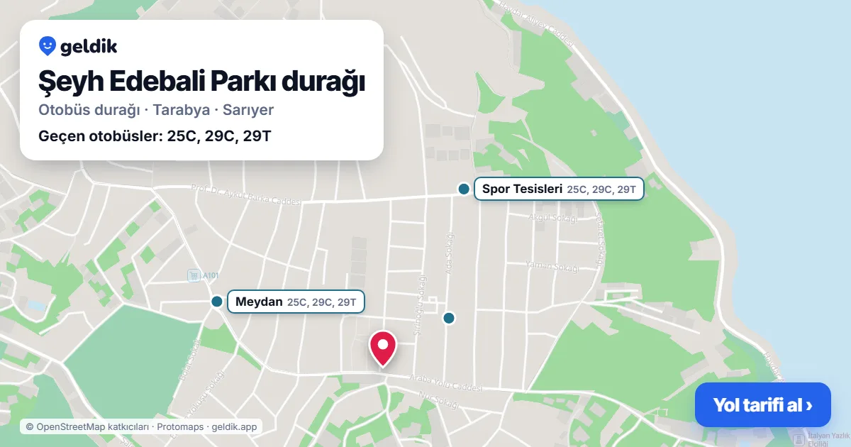 Şeyh Edebali Parkı otobüs durağı haritada: konumu ve yakındaki duraklar