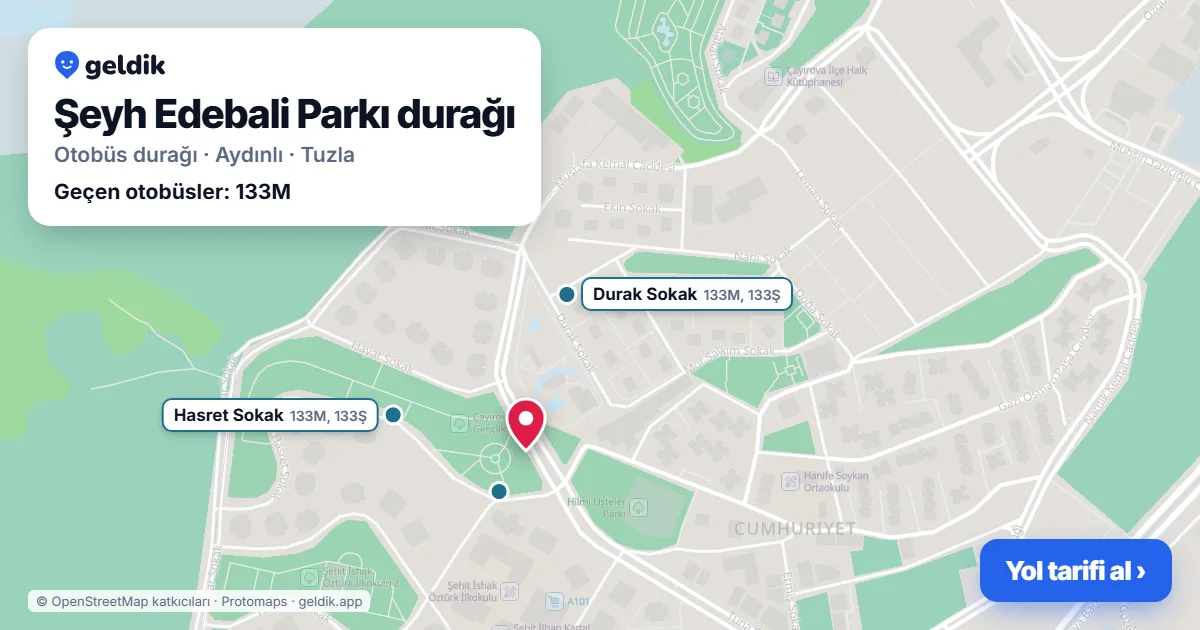 Şeyh Edebali Parkı otobüs durağı haritada: konumu ve yakındaki duraklar