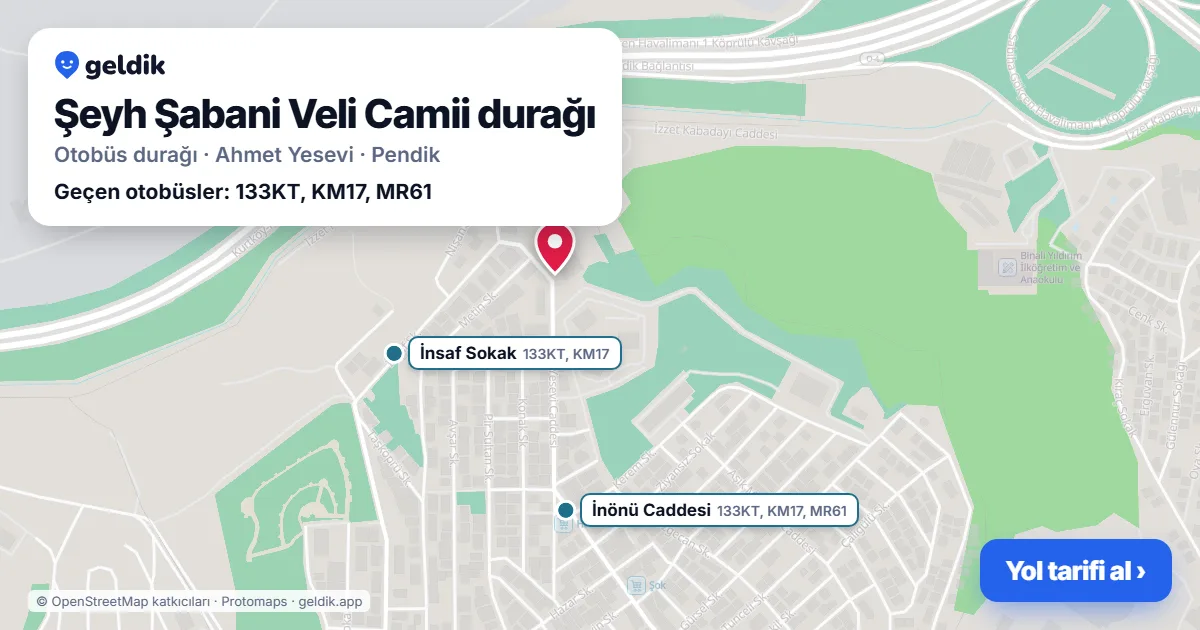Şeyh Şabani Veli Camii otobüs durağı haritada: konumu ve yakındaki duraklar